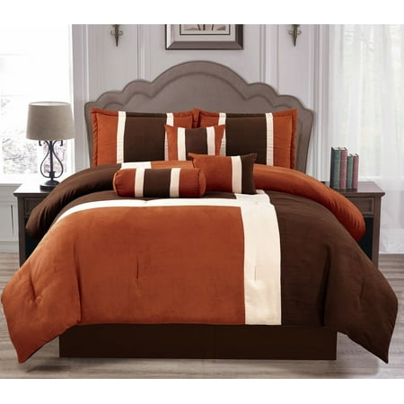 Soft Suede Rust Brown Brick 7 Piece Comforter Set California