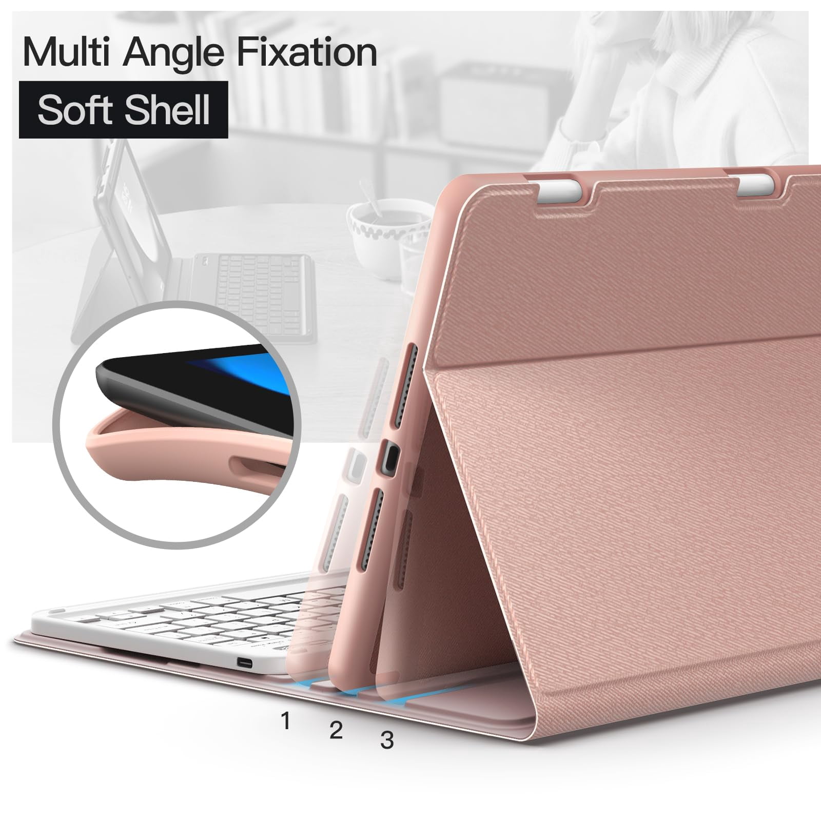 JETech Keyboard Case for iPad 10.2-Inch (2021/2020/2019 Model, 9th/8th/7th Generation) with Pencil Holder, Magnetic Detachable Bluetooth Wireless Keyboard, Soft TPU Back Stand Cover (Rose Gold)