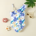 thumbnail image 4 of ZHUASHUM Summer Solid Color Sleeveless Toddler Girls Ruffles 1 Piece Swimwear Floral Prints Beach Onesie Swimsuit Bikiniblue,Size2-3 Years, 4 of 6