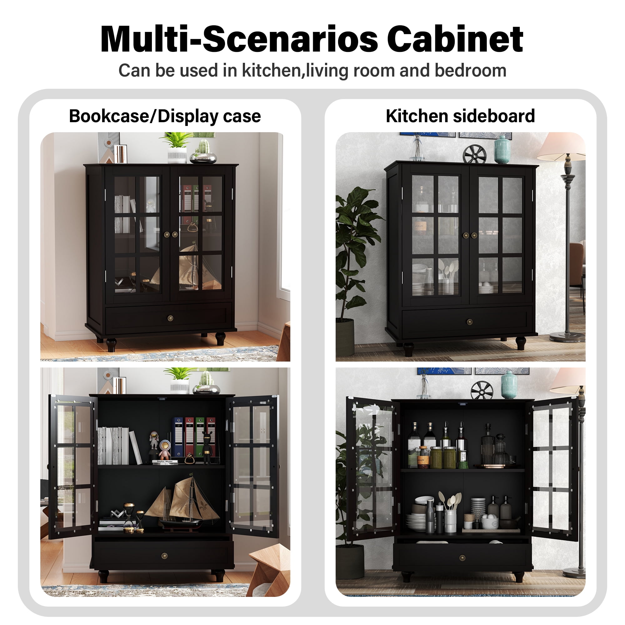 Aukfa Buffet Pantry Cabinet,2 Doors Wood Sideboard Storage Cabinet for Dining Room Hallway Entryway,Black