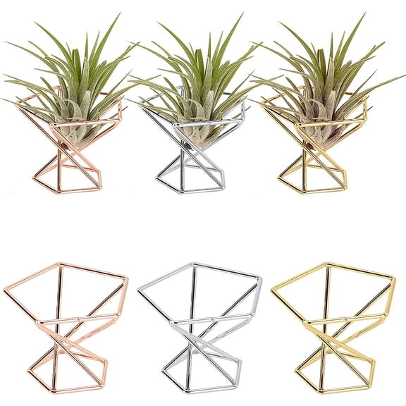 Air Plant Holder 6 Pcs Geometric Air Plant Stand 3 Colors Metal Air Plant Container Metal Plants Stand for Home Office and Wedding Decoration for DIY