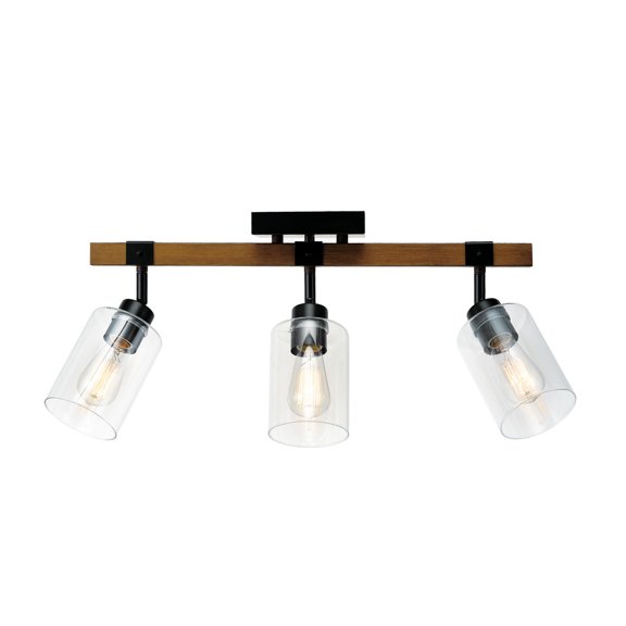 Globe Electric Austin 3-Light Faux Wood Track Light with Clear Glass Shades