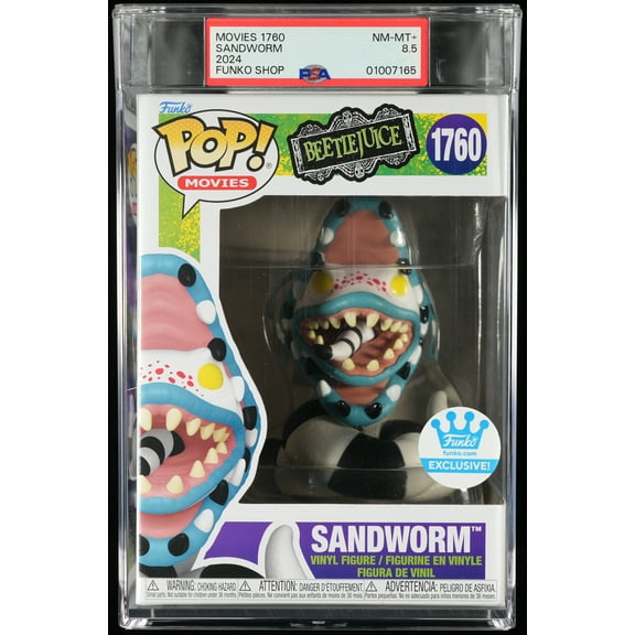 Beetlejuice, PSA Graded 8.5 NM-MT , Sandworm (Funko Shop) Collectible Vinyl Figure #1760, Fully Encapsulated Bundle with Compatible Funko Pop! PSA Hard Protector Case