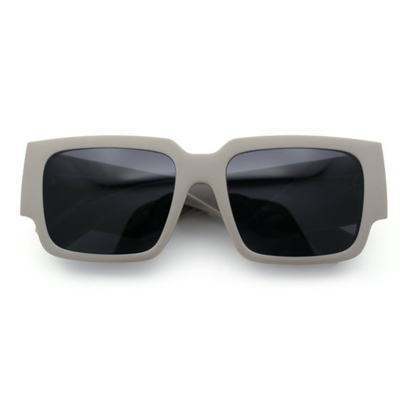 Womens Thick Temple Square Rectangle Sleek Plastic Clean Sunglasses Khaki - Black