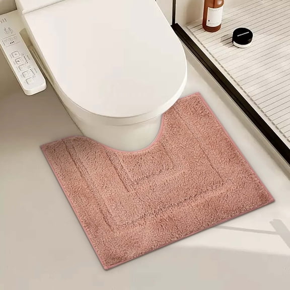 Bathroom Toilet Rugs U Shaped, Bath Mats for Bathroom, Bath Rugs Non Slip Washable, Absorbent Microfiber Toilet Mat, 16" x 20", Pink