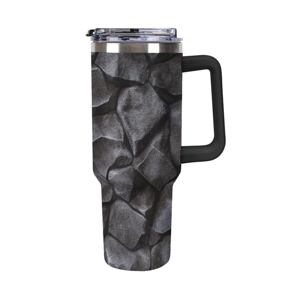 40 oz Insulated Tumbler with Handle, Leak-Proof Straw Lid, Stainless Steel Travel Mug for Car & Road Trips - Abstract Black Stone