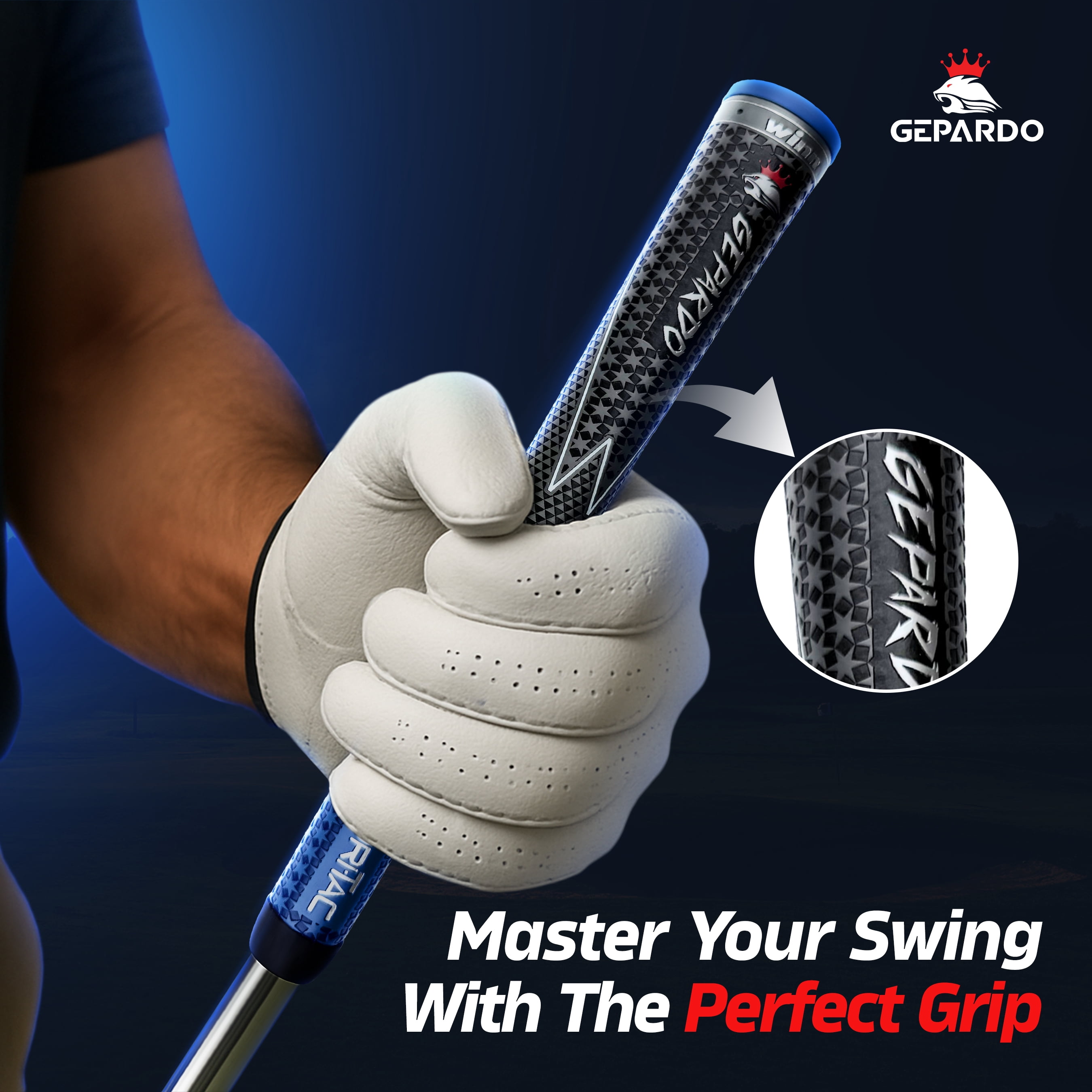 GEPARDO DRI-TAC MIDSIZE Golf Grip by Winn SET OF 13- GD-6WG-GBL, Non-Slip & Cushioned Comfort, Moisture-Wicking, Shock Absorption Benefits, AVS Tech, Hand Alignment & Lighter Grip
