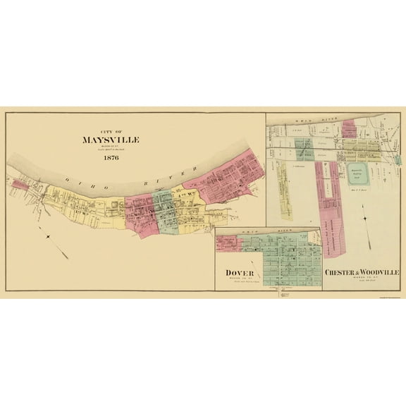 Historic City Map - Maysville Kentucky - Griffing 1876 - 48.38 x 23 - Vintage Wall Art
