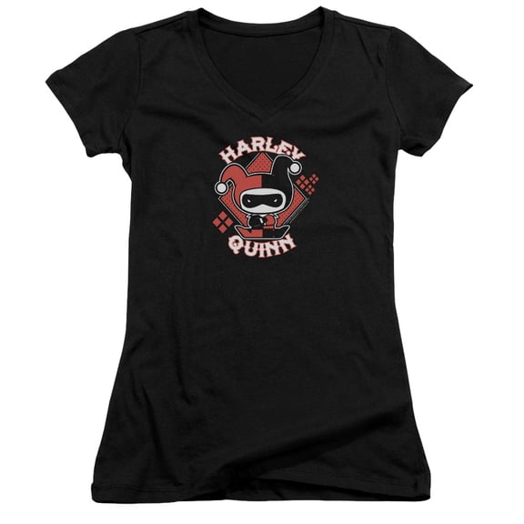 JLA Justice League Harley Chibi Junior Women's T-Shirt V-Neck Black
