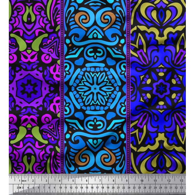 Soimoi Poly Georgette Fabric Stripe & Mandala Kaleidoscope Decor Fabric Printed Yard 52 Inch Wide