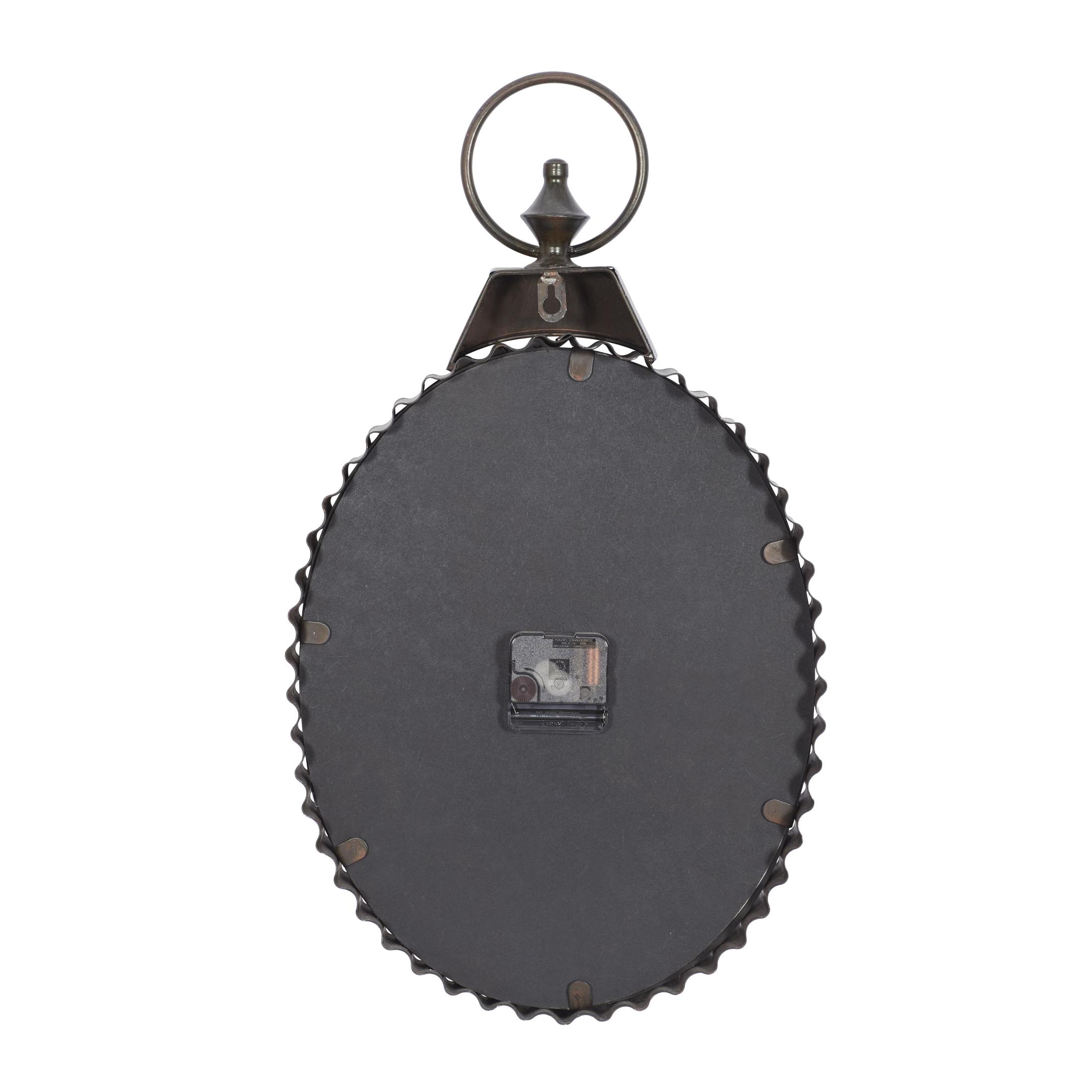 DecMode 12" x 21" Black Metal Finial Pocket Watch Style Wall Clock with Rope Accent