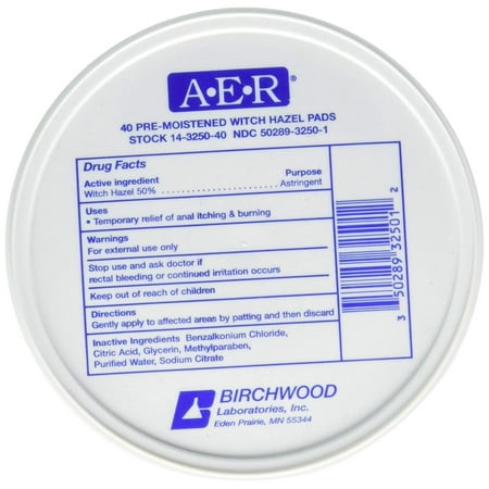 Pharmacy Jar - Birchwood Laboratories Witch Hazel Pad/Towelette, Box of 40 - Model 14-3250-40