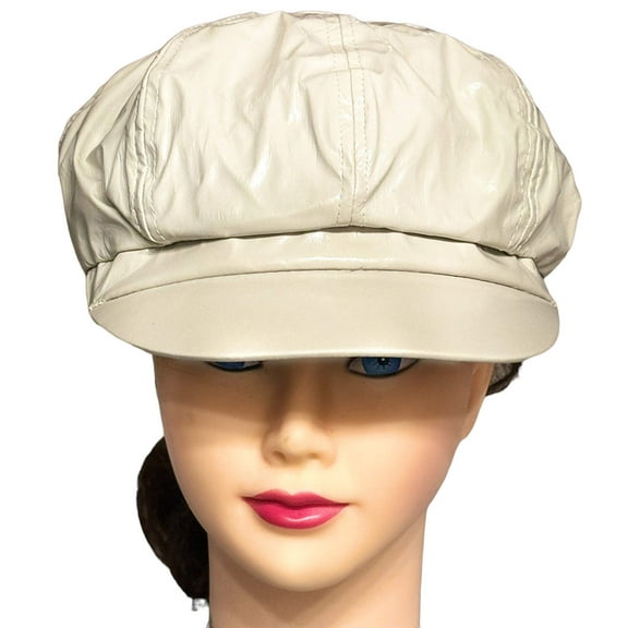 PU Leather Newsboy Cabbie Baker Boy 8 Panel Cap for Women Pageboy Visor Elastic Back