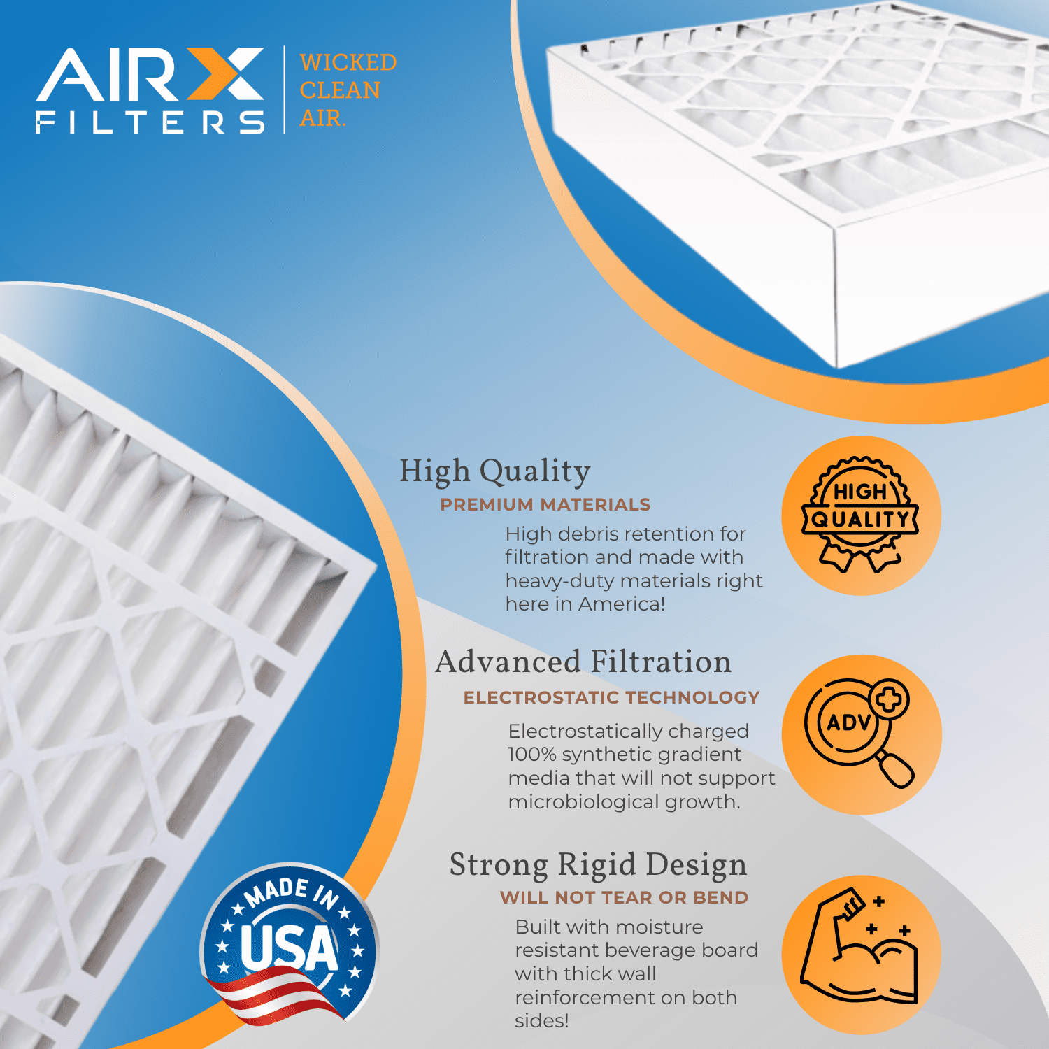 20x25x5 Air Filter MERV 8 Comparable to MPR 700 & FPR 5 Compatible with White Rodgers FR2000U-108 Premium USA Made 20x25x5 Furnace Filter 2 Pack by AIRX FILTERS WICKED CLEAN AIR.