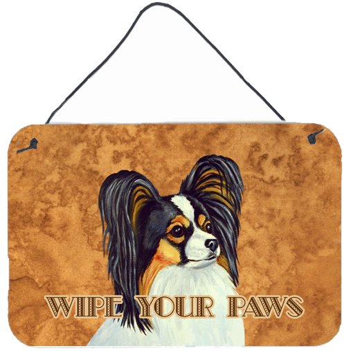 Carolines Treasures LH9461DS812 Papillon Wipe your Paws Wall or Door Hanging Prints 8x12 multicolor