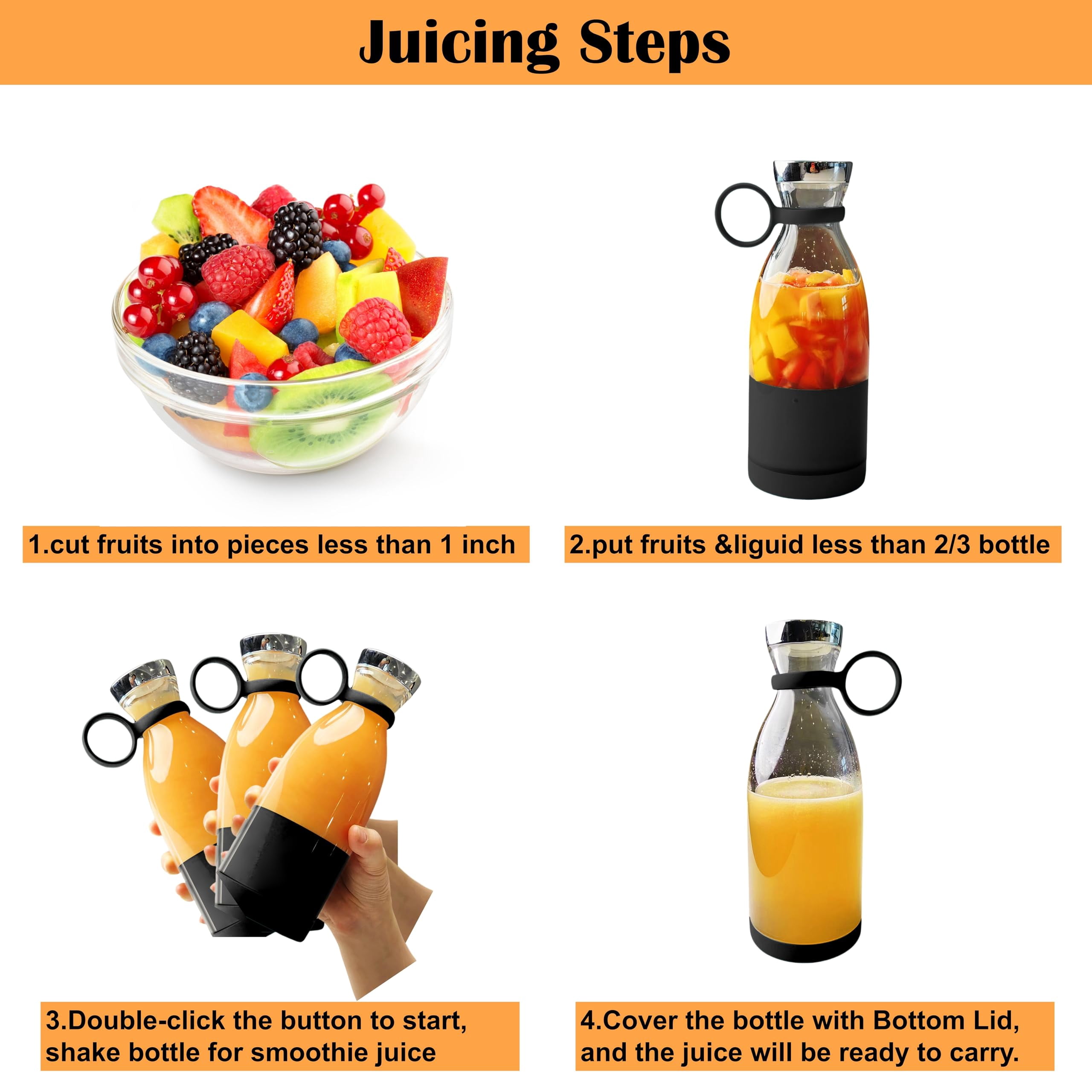 Portable Blender for Shakes and Smoothies with 11.83 Oz Travel Cup and Lid,Durable Stainless Steel Blades for Juice Blending Performance, Black