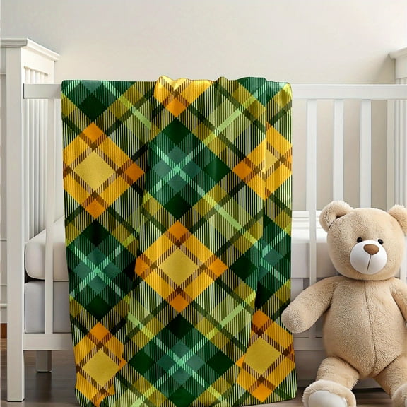 Yellow and Green Plaid Patterned Flannel Blanket Boho Bedroom Decoration and Accessories Aesthetic room decoration festival gifts Soft Cozy Throw Blanket Quilt Set