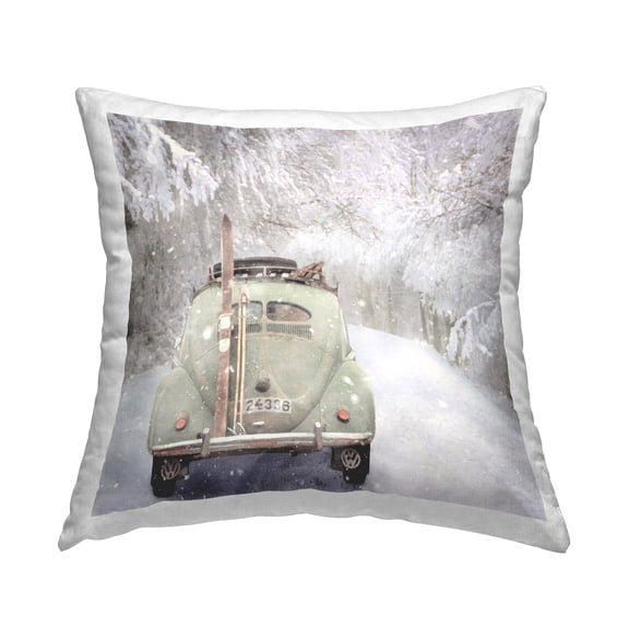 Stupell Industries Car Driving in Snow Flurries Square Decorative Printed Throw Pillow, 18 x 18