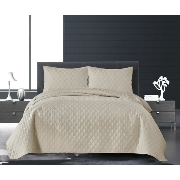 EleganHome 3-Piece Quilt Set Beige Color, Diamond Pattern Bedspread/Coverlet King Size (102"x90")
