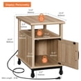thumbnail image 3 of Oak End Table Bedside Table with Charging Station & Cabinet for Bedroom, Side Table for Living Room, 23.6 inches, 3 of 7