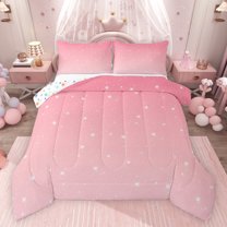 Castle Fairy Sparkling Stars Print Bedding Comforter Set 2pcs for Female Girls,Dreamy Princess Twin Comforter Sets Microfiber,Bling Gradient Glitter Breathable Bedding Set,Super Cozy Room Decor