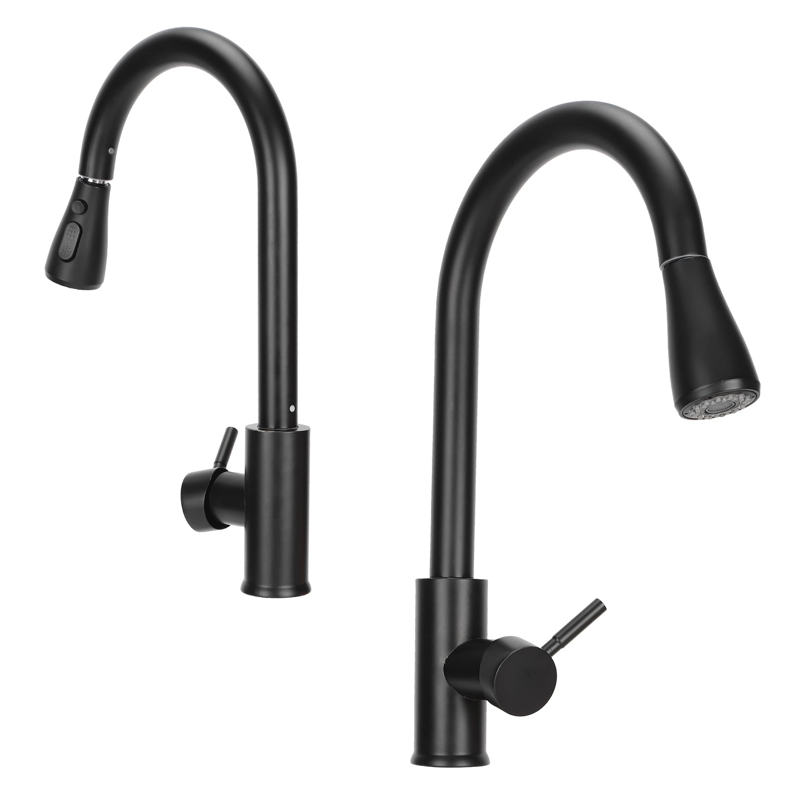 Riousery Pull-Out Kitchen Faucet Modern Stainless Steel Rotating Mixer Water Tap with 2 Gear Modes, Black, 15.7 inches / 40 cm Height, Hot and Cold Sink Faucet