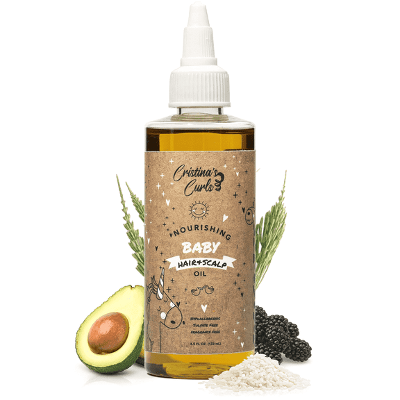 Cristina's Curls Nourishing Baby Hair & Scalp Oil For Cradle Cap Treatment, All Natural Organic Unscented Baby Oil For Newborn and Up, Gentle Hair Care for Babies & Toddlers - 4oz, 125ml