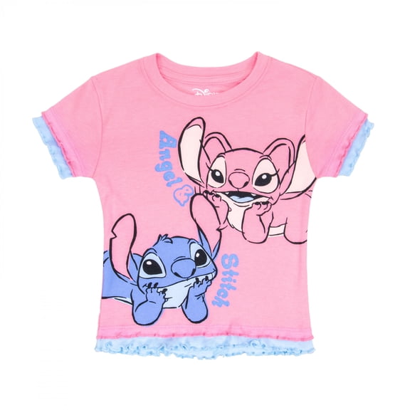 Disney Lettuce Trim Layered Stitch and Angel Tee (Girls), XS to L