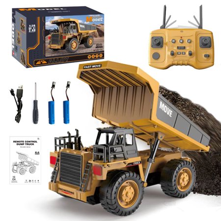 Remote Control Dump Truck Toys 13 Channel 4WD RC Construction Toy Vehicles with Sounds & Lights 2 Batteries Christmas Birthday Gifts for Boys Kids Age 3+