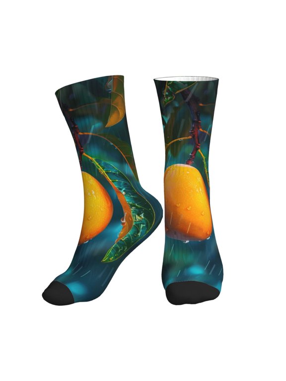 Crew Socks for Women Men Athletic - Mango In The Rain Soft Comfort Breathable Mid-Calf Sole Running Socks Womens Men