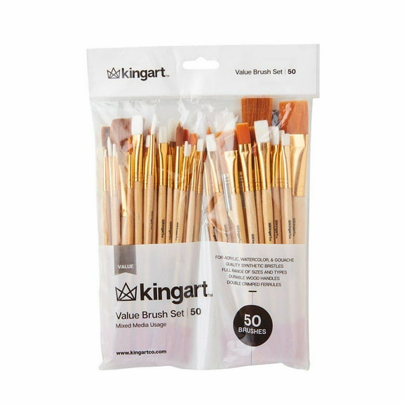 Kingart, Multicolored Value Pack Brushes, Set of 50, All Ages