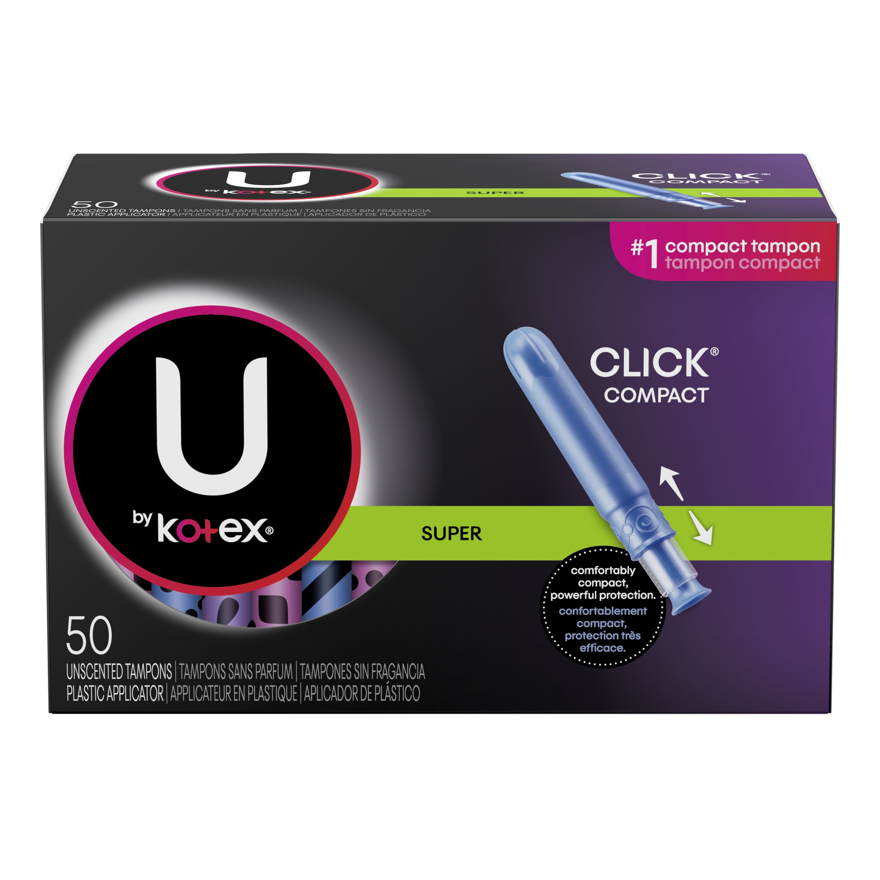 U by Kotex Click Compact Tampons, Super Absorbency, Unscented, 50 Count