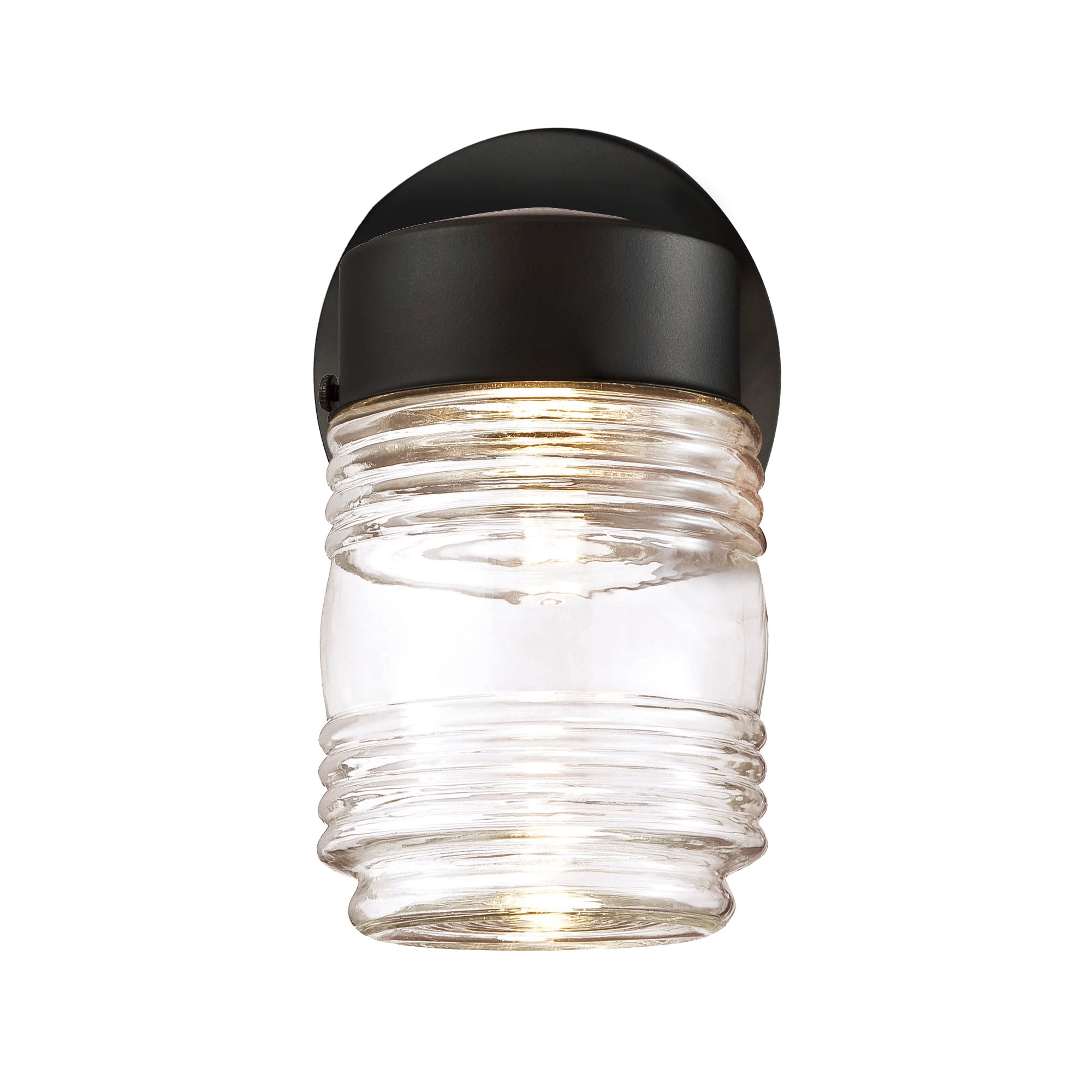 Design House Jelly Jar 1-Light Indoor/Outdoor LED Light with Clear Ribbed Glass, Matte Black