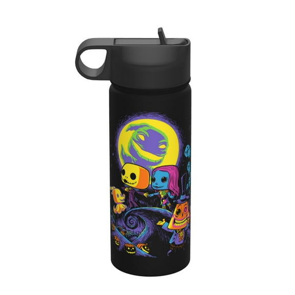 18oz Sports Kids Straw Tumbler,Nightmare Before Christmas Double Wall Durable Tumbler with Silicone Straw Utilizing Leak-Proof Valve, Travel Straw Tumbler