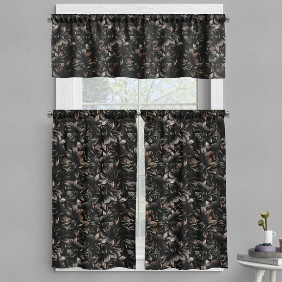 Ambesonne Forest Valance & Curtain, Wild Nature Floral Pattern, 55"x24", Charcoal Grey and Pale Tan