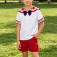 thumbnail image 4 of Kids Boys Sailor-Style Uniform Set Shirt Shorts Bow Tie Outfits Size 5-12 Red-A, 4 of 9