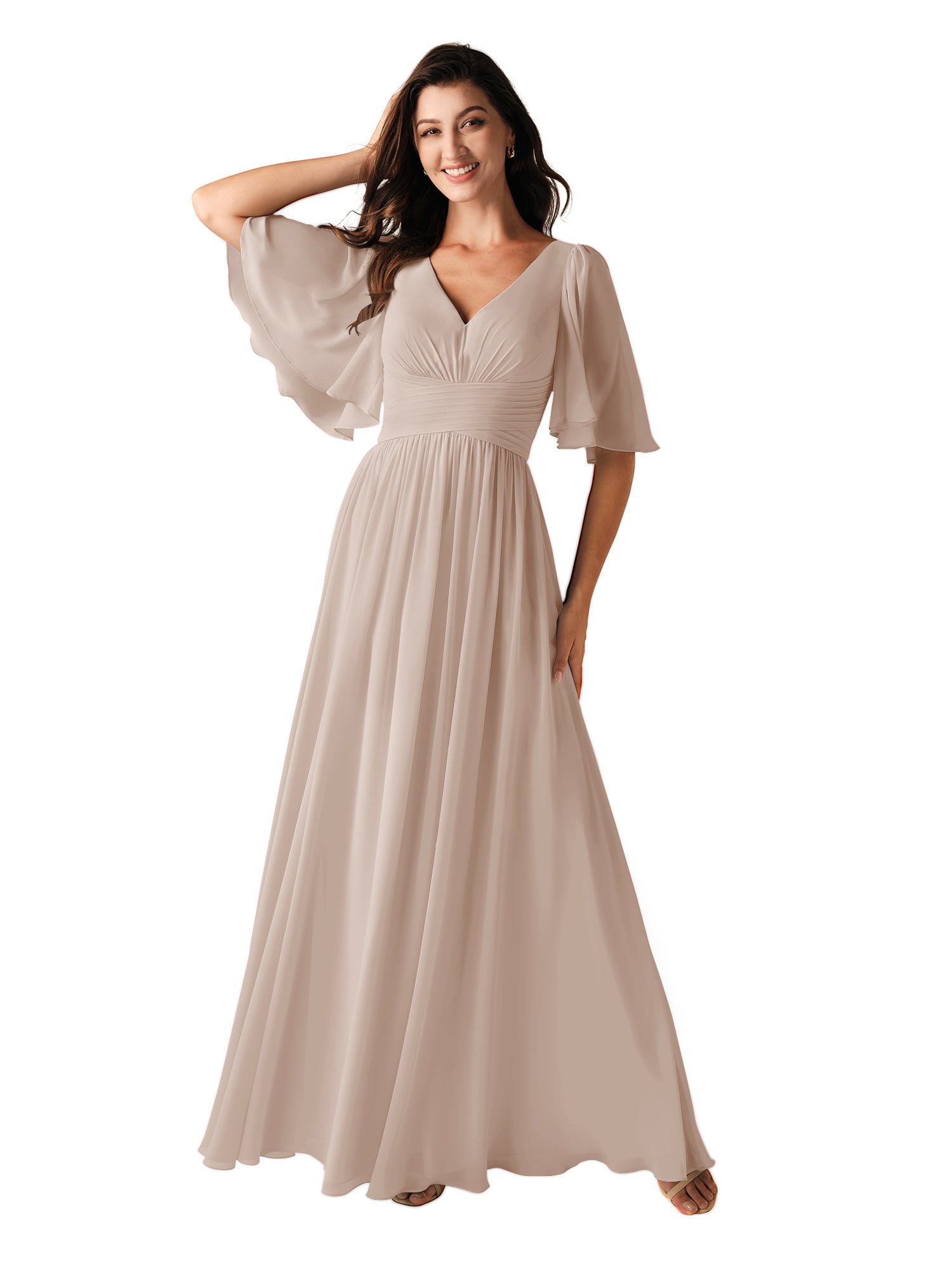 AW BRIDAL Chiffon Long Sleeve Plus Size Bridesmaid Dresses for Party Wedding Formal Prom Maternity Gown