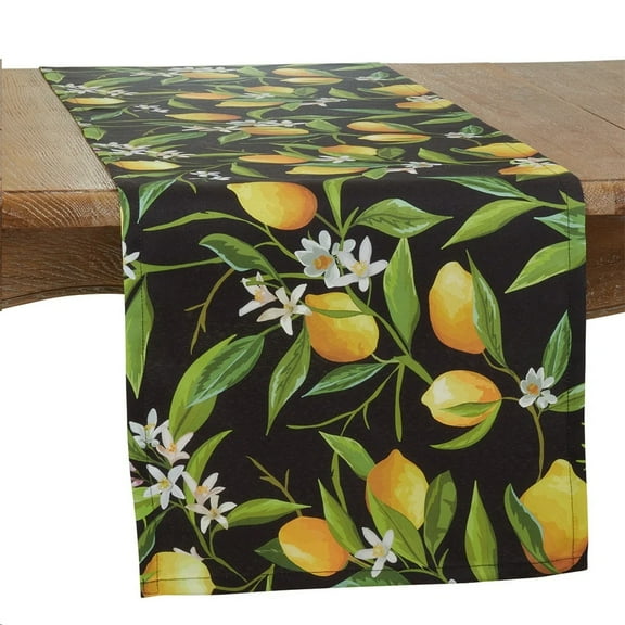 Fennco Styles Spring Summer Lemon Printed Table Runner 16 x 72 Inch - Black Table Cover for Indoor Outdoor Décor, Dining Room, Banquets, Everyday Use and Special Occasions