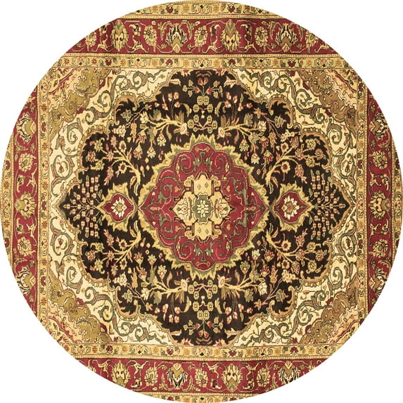 Ahgly Company Indoor Round Medallion Brown Traditional Area Rugs, 6' Round