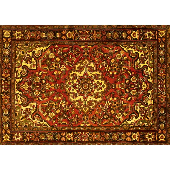 Ahgly Company Machine Washable Indoor Rectangle Persian Yellow Traditional Area Rugs, 5' x 7'