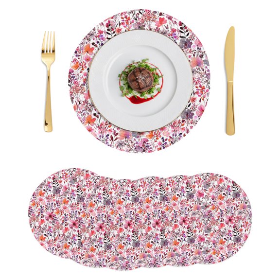 Round Placemats Spring Floral Botanical 15 inch Set of 6 Table Mats for Dining Table Watercolor Pink Flowers Heat Resistant Non-Slip Kitchen & Home Decorative Place Mat Set
