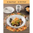 thumbnail image 3 of 13 Inch Round Placemats Set of 4, Orange Yellow Pumpkin Non Slip Heat Insulation PP Table Mats, Thanksgiving Botanical Wooden Leaves Fall Washable Place Mats for Kitchen Dining Party Table Decor, 3 of 7