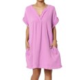 thumbnail image 1 of Robe Mini Babydoll en Gaze de Coton à Manches Courtes Col en V Décontractée pour Femmes, 1 of 7
