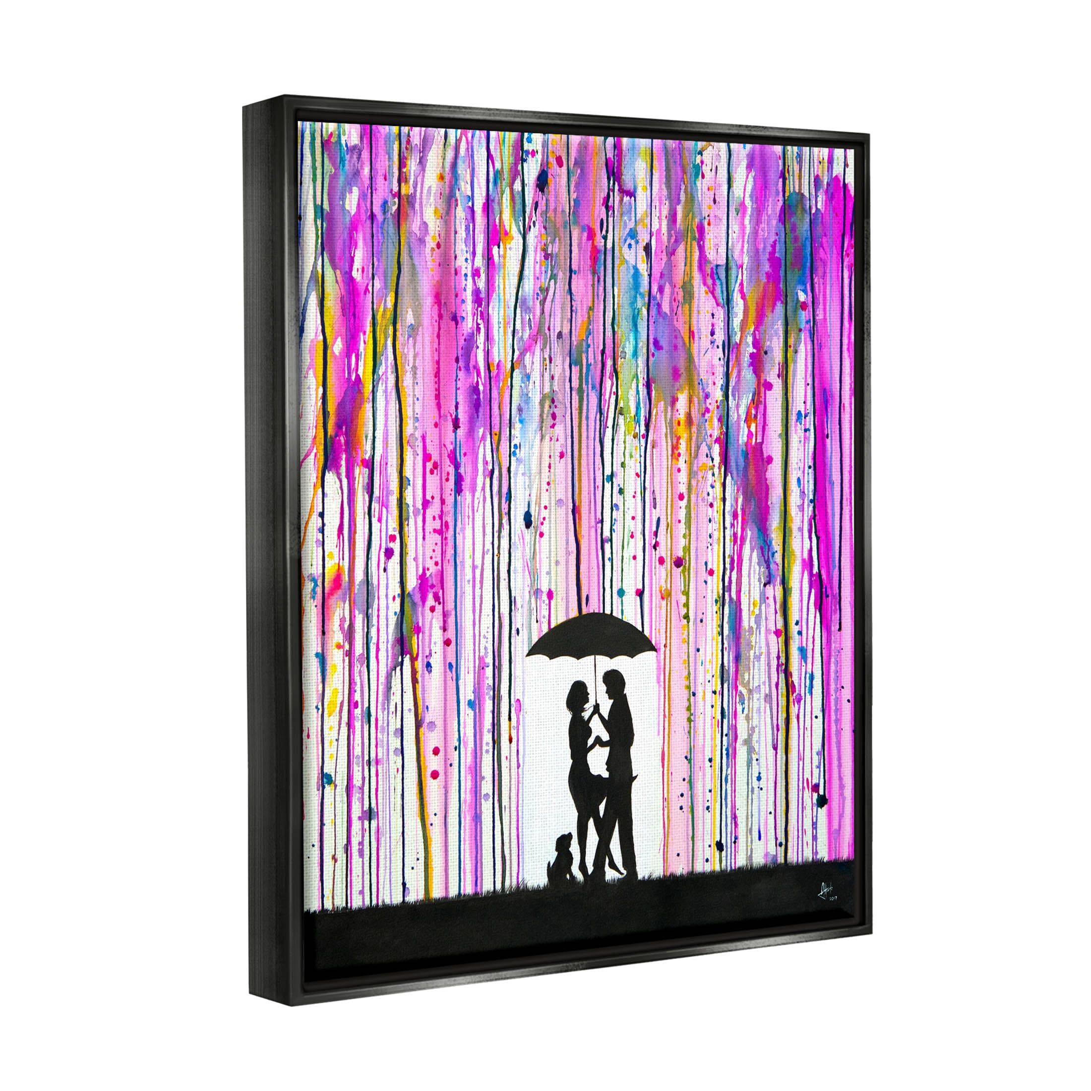 Bold Purple Rainfall Family Silhouette Abstract Graphic Art Jet Black Framed Art Print Wall Art