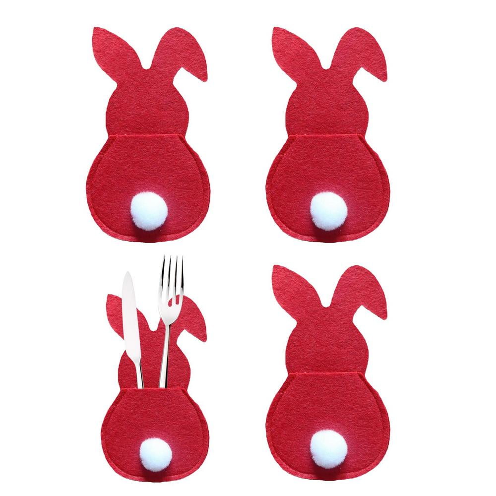 Tohuu Easter Utensil Holder 4 Pcs Easter Rabbit Cutlery Holders Pouch