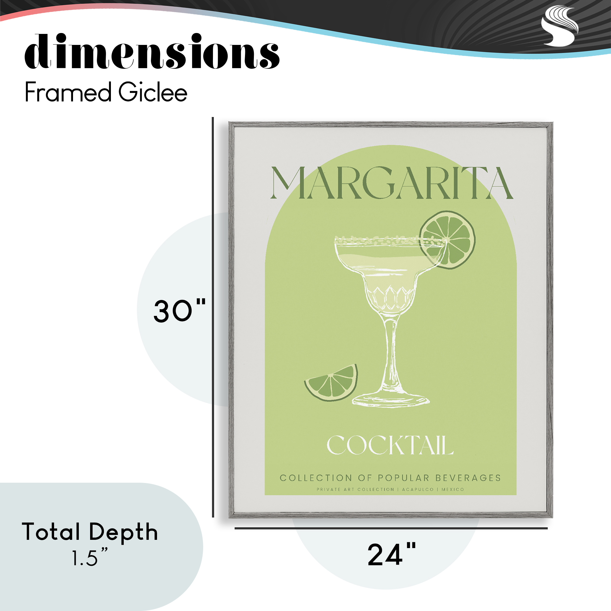 Stylish Retro Margarita Gray Framed Giclee Art, design by Lil' Rue