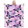 thumbnail image 6 of Pink Floral Purple Butterfly Blanket, Soft Blankets Flannel Bed Throw Cozy Lightweight Plush Gifts for Women Girls Sofa Couch Bedroom Living Rooms Warm All Season, Home Decor, 60"x50", 6 of 6
