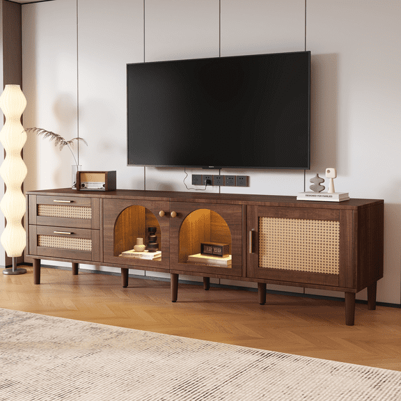 Aukfa Rattan TV Stand for TVs up to 80", LED Media Console,Natural