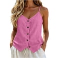 thumbnail image 2 of Hvogkswy Womens Button Down Linen Camisole Tops Solid V Neck Sleeveless Tops Loose Breathable Beach Vacation Summer Casual Tank Tops, 2 of 6