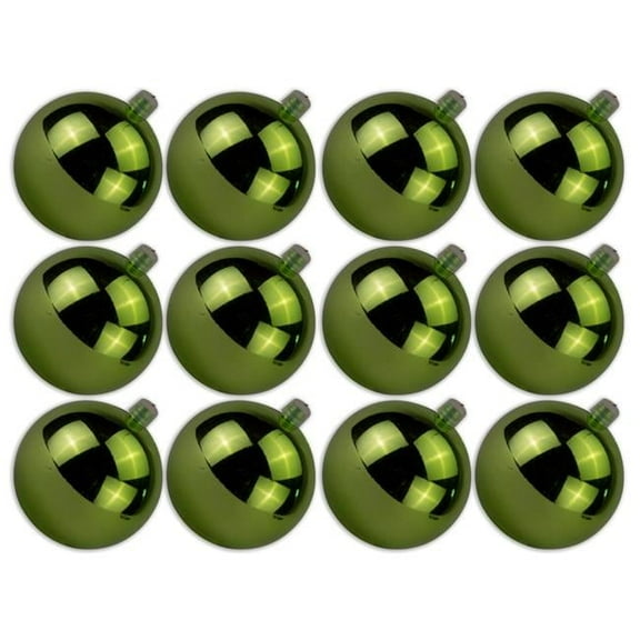 Queens of Christmas  3 in. Shiny Ball Ornament with Wire & UV Coating, Lime Green - Pack of 12